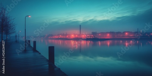 Wallpaper Mural Scenic waterfront view with streetlights glowing at twilight Torontodigital.ca