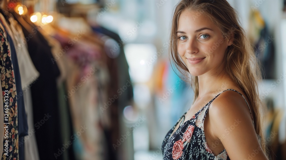 © InspirationDesign - Young woman browsing in fashion boutique. Perfect for retail experience, fashion shopping, or boutique lifestyle content. © InspirationDesign - Young woman browsing in fashion boutique. Perfect for retail experience, fashion shopping, or boutique lifestyle content.