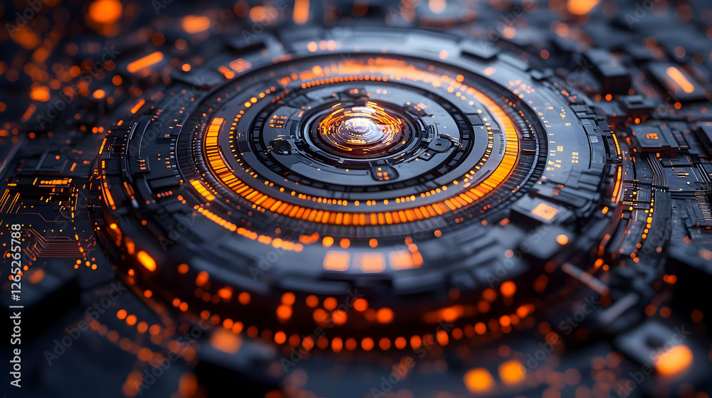 Abstract Futuristic Technological System With Orange Glowing Rings Abstract Futuristic Technological System With Orange Glowing Rings