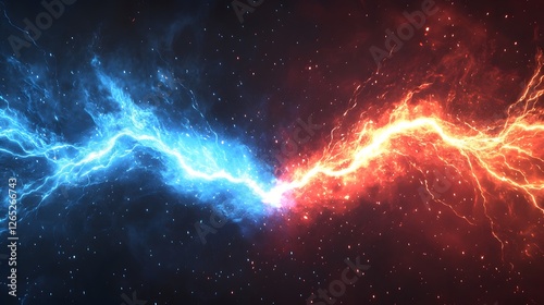 explosive lightning energy burst with red and blue power clash creating an electrifying versus background for combat and sports competitions
