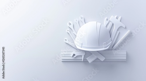 Wallpaper Mural A detailed paper cut design of a construction helmet with tools crossing behind it, symbolizing the hard work and dedication of workers. The crisp lines evoke a feeling of professionalism and pride. Torontodigital.ca