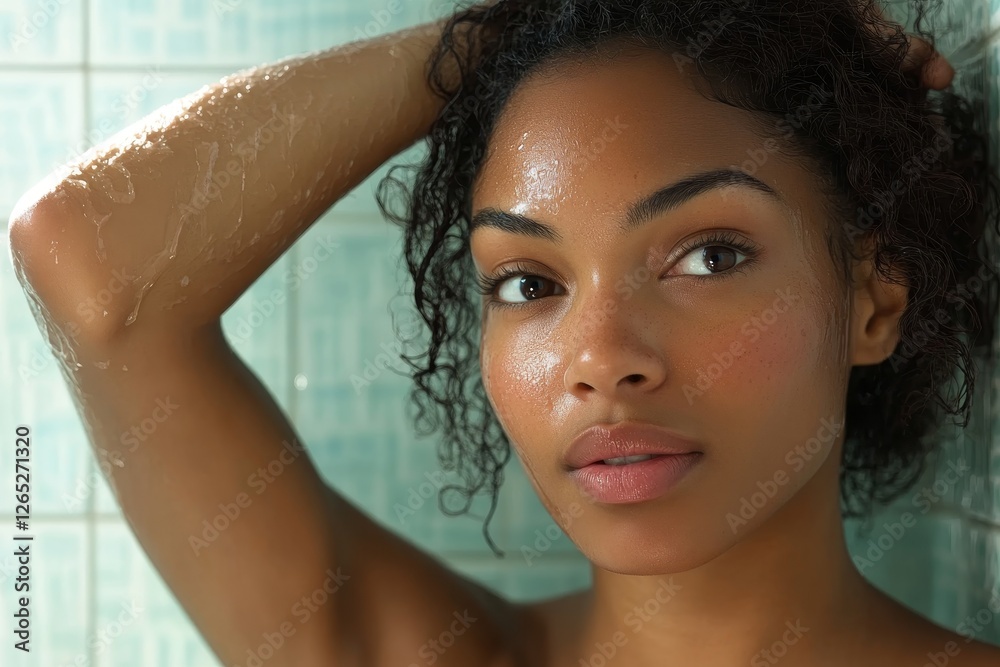 Naklejka premium African american woman in bathroom applying deodorant, Generative AI