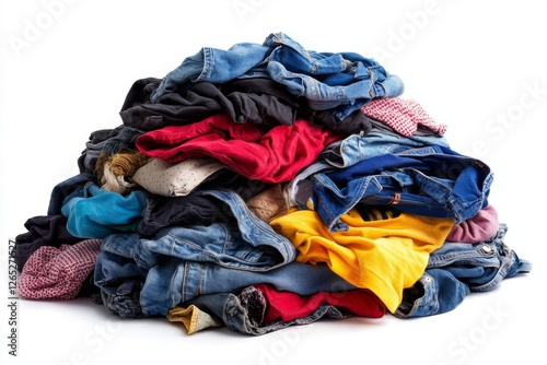 Messy pile of colorful clothes stacked randomly photo