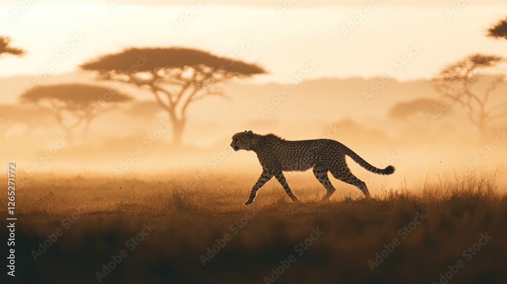 Cheetah sunrise savanna walk, Africa Cheetah sunrise savanna walk, Africa