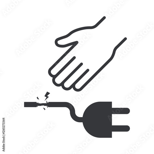 Isolated triangle safety sign : do not touch peeled wire or damaged cable, high voltage, shock hazard