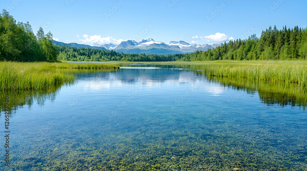 Serene mountain lake reflection, summer landscape (1) Serene mountain lake reflection, summer landscape (1)