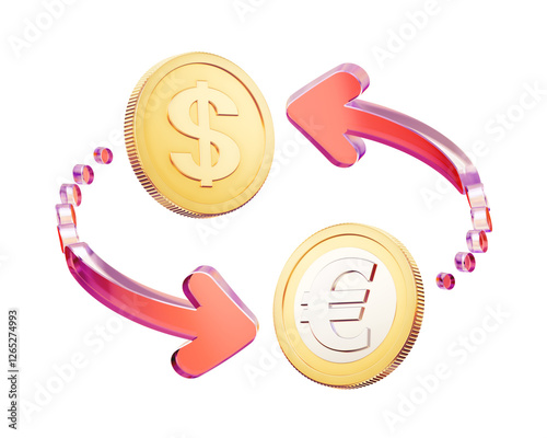 Trading of a Pair of Currencies: Dollar and Euro. 3D rendered graphic illustration isolated on a white background and themed around the Forex Market.