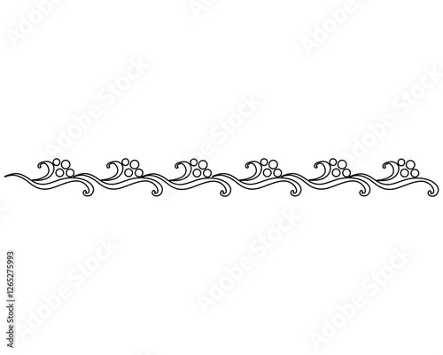 Elegant text divider, border of swirls, leaves and berries - vector linear element for text design, print or cutting. Outline. Floral decorative element	