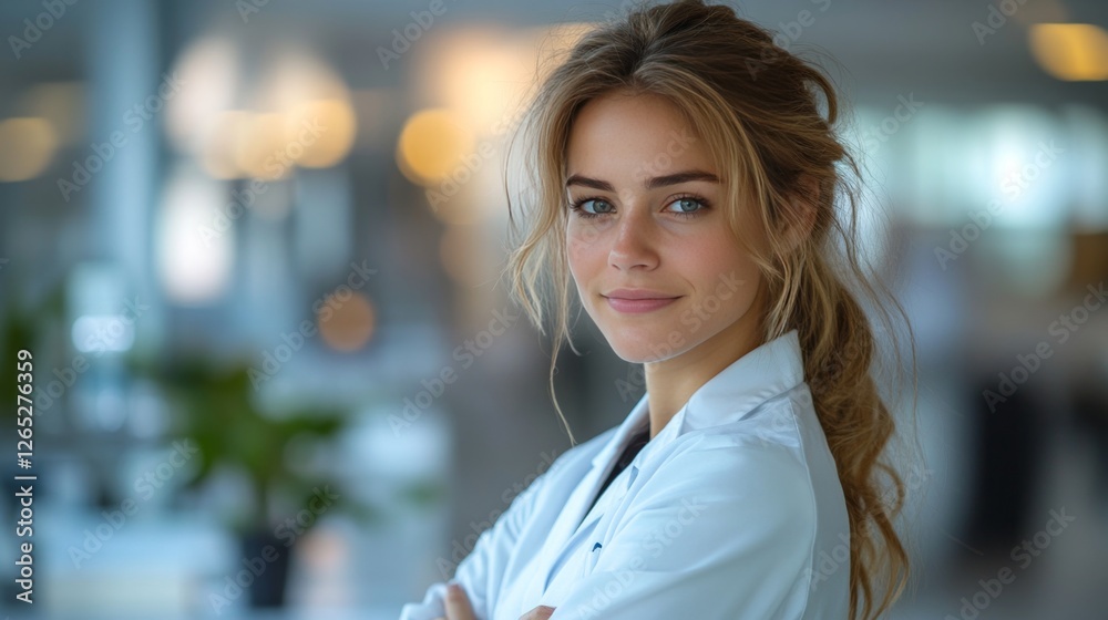 Compassionate female healthcare professional in a white coat, embodying care and dedication in her role. Compassionate female healthcare professional in a white coat, embodying care and dedication in her role.