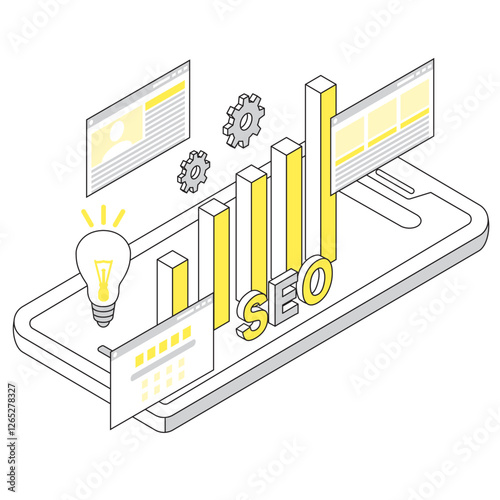 スマホサイトのSEO対策のアイソメトリックイラスト