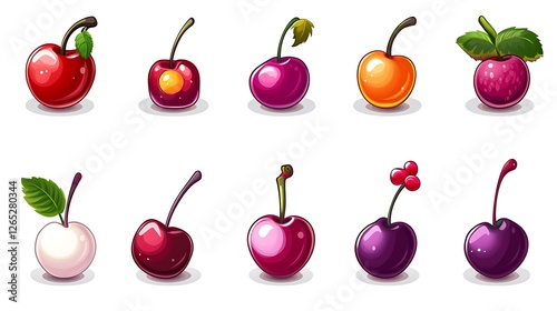 Vibrant Hand-Drawn Cherry Illustrations: A Colorful Collection of Summer Fruit Designs AI Generated