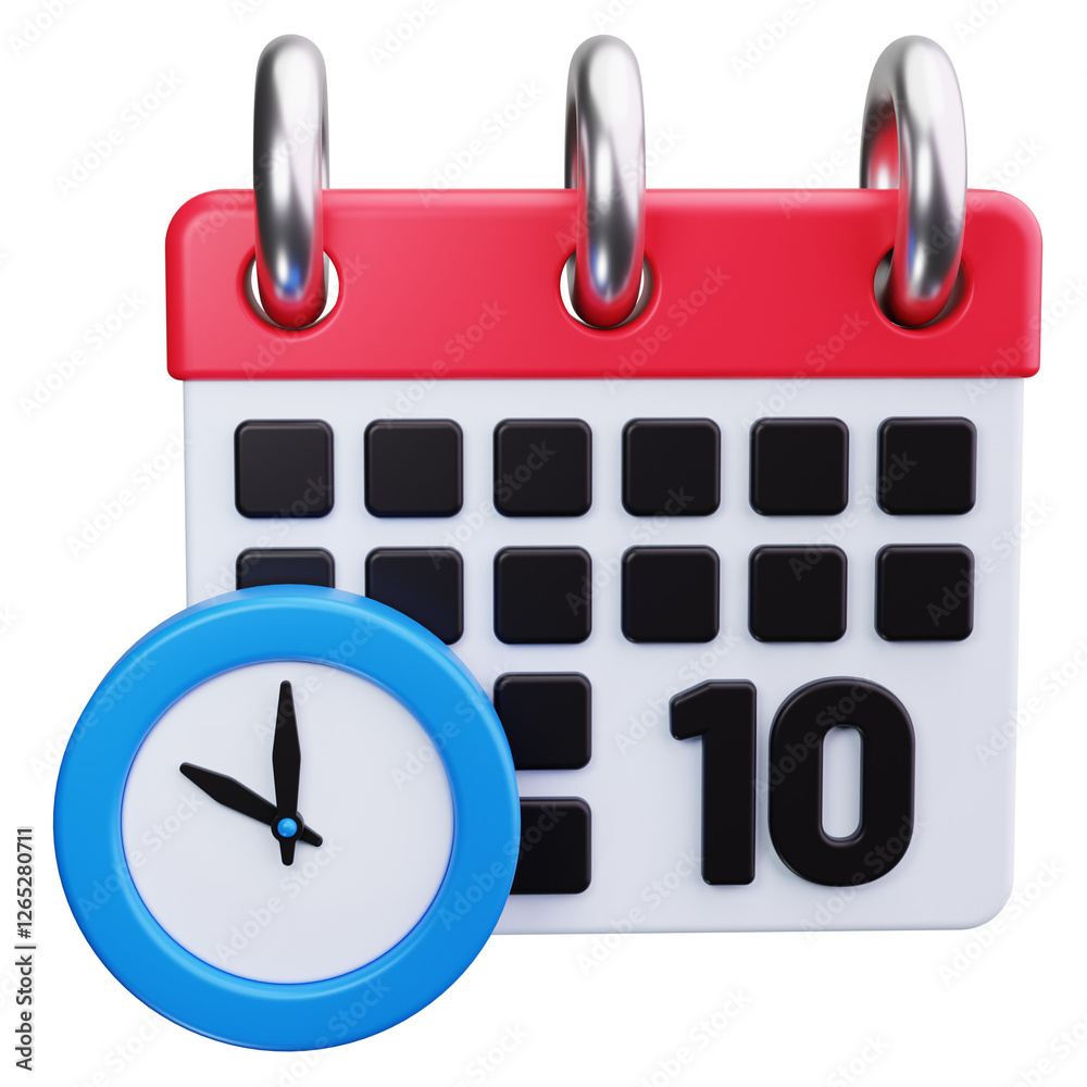 Clock with Date 3d render icons Clock with Date 3d render icons