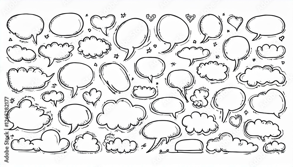 Balloon text frame decoration set. Simple hand drawn pen line speech bubble, cloud, balloon frame for text border. Doodle elegant dialog bubble, title headline. perfect any project Generative AI Balloon text frame decoration set. Simple hand drawn pen line speech bubble, cloud, balloon frame for text border. Doodle elegant dialog bubble, title headline. perfect any project Generative AI