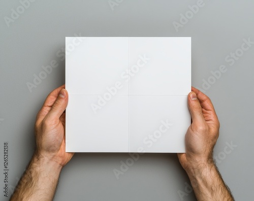 A grey blank poster mockup is held by a hand, isolated, and an arm in a shirt holds a clear broadsheet template mockup, embodying an affiche bill surface design, broadside pure print display show, or