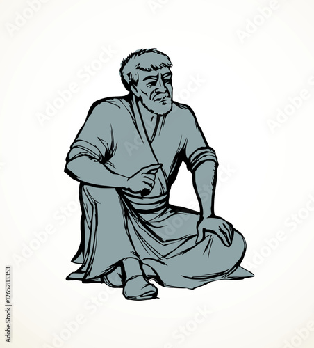 Vector drawing. Man sitting on the ground