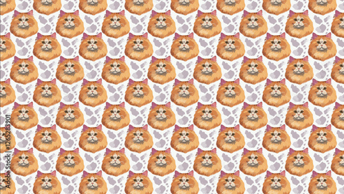 かわいいペルシャ猫、水彩画風のイラストパターン背景