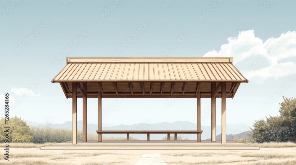 Empty Wooden Gazebo in Park Setting. Possible Use Stock Photo Empty Wooden Gazebo in Park Setting. Possible Use Stock Photo