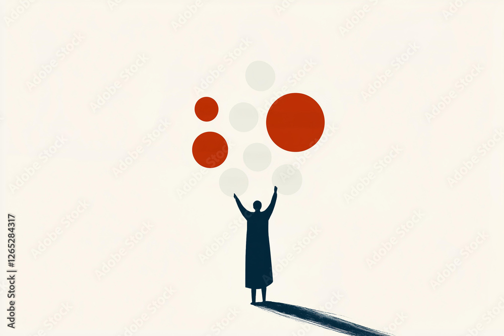 Person with Bubbles of Life Concerns, Stress and Anxiety Person with Bubbles of Life Concerns, Stress and Anxiety