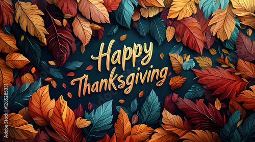 Thanksgiving celebration with colorful autumn leaves fall season graphic design vibrant environment artistic viewpoint