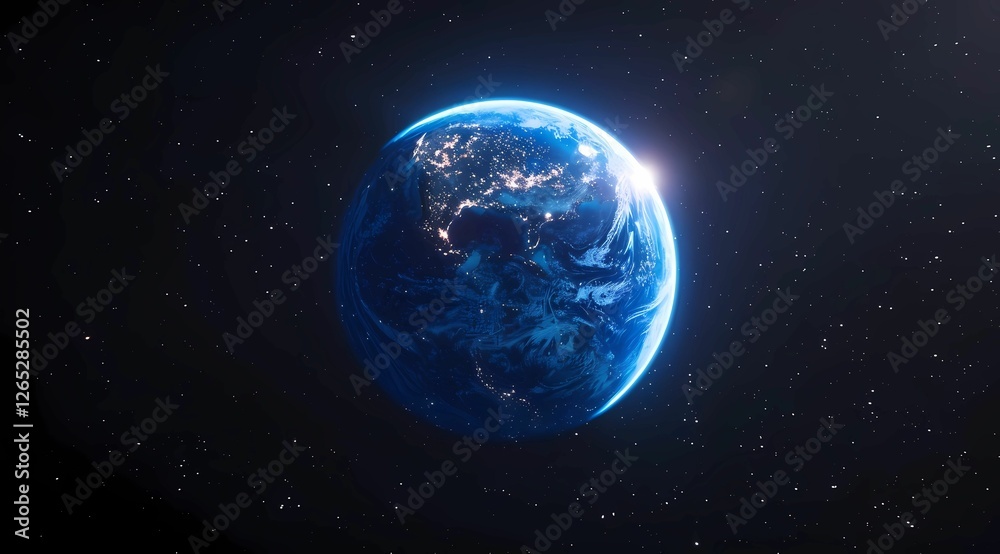 Obraz premium blue glowing earth in space with the sun