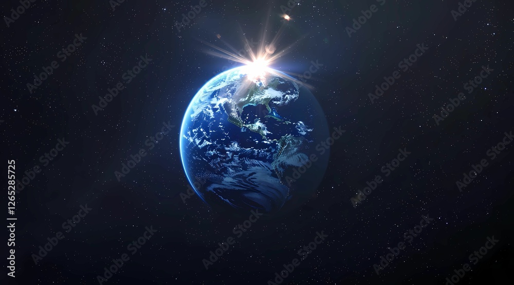 Fototapeta premium blue glowing earth in space with the sun