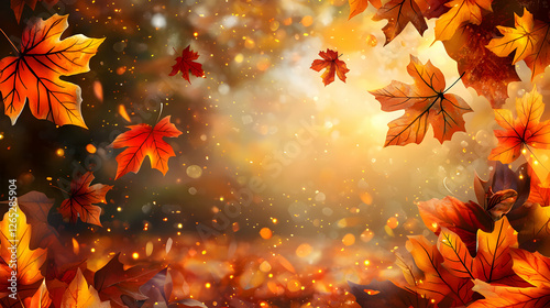 Autumn leaves falling nature scene digital artwork vibrant colors close-up seasonal beauty