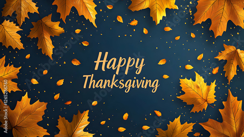Thanksgiving celebration autumn leaves graphic design festive atmosphere top-down view gratitude and reflection