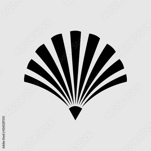 Elegant black and white vector icon of a stylized fan or seashell. Ideal for luxury branding, Asian-inspired designs, beauty logos, and artistic decorations.