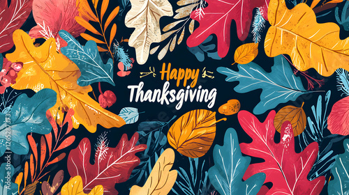 Thanksgiving celebration with colorful leaves autumn nature graphic design festive environment vibrant viewpoint holiday concept