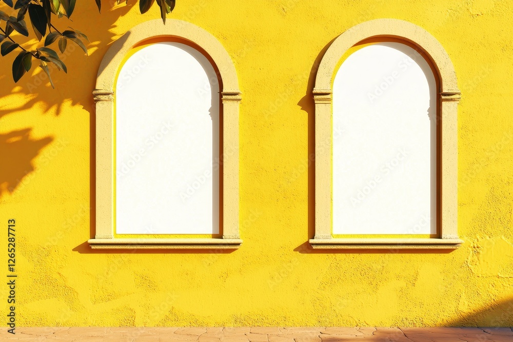 The template shows two blank poster mockups in arcs on the facade of an antique house in Lisbon, Portugal, with empty white billboards hanging in the archways at the entrance of the old building on a The template shows two blank poster mockups in arcs on the facade of an antique house in Lisbon, Portugal, with empty white billboards hanging in the archways at the entrance of the old building on a
