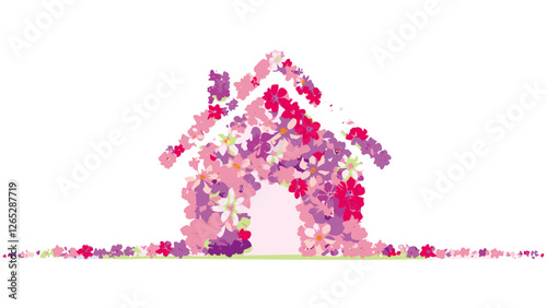 花で作られた美しい家のイラスト