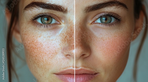 A remarkable skincare transformation showing before and after effects of facial treatments. The skin appears more radiant, smooth, and youthful, highlighting the benefits of skincare and rejuvenation