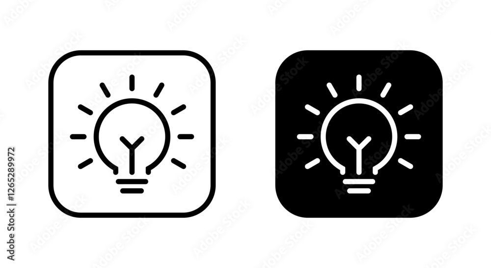 Light bulb, lamp outline icon on black square Light bulb, lamp outline icon on black square
