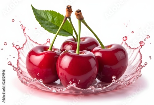large ripe red sweet cherries in a dish of stainless steel, close-up, macro
