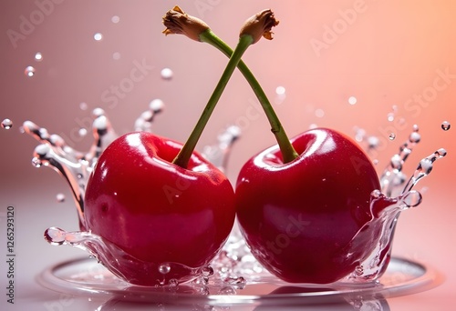 large ripe red sweet cherries in a dish of stainless steel, close-up, macro
