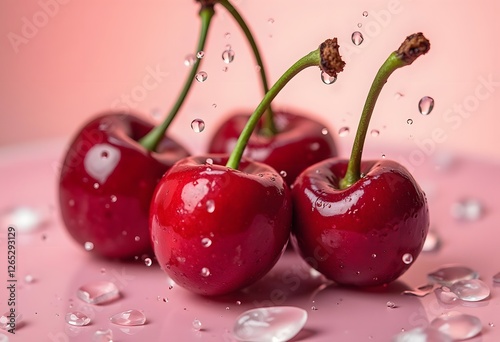 large ripe red sweet cherries in a dish of stainless steel, close-up, macro
