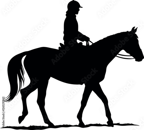 Minimalistic Black Silhouette of People Riding Horses, Depicting Equestrian Skills and Connection with Nature – Dynamic and Elegant Vector Illustration Representing Horseback Riding, Adventure, and Fr