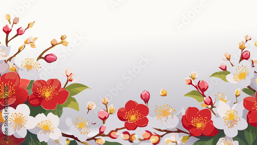 美しい梅の花のコピースペース、イラスト