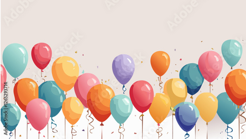 カラフルでかわいい風船のイラスト、コピースペース