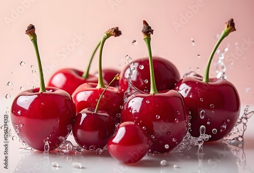 large ripe red sweet cherries in a dish of stainless steel, close-up, macro
