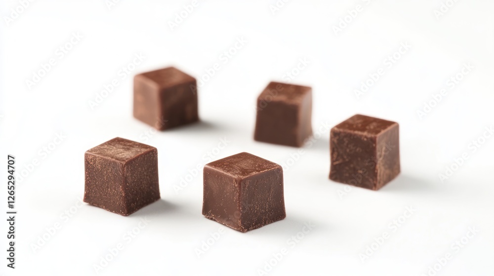 Dark chocolate cubes, white background, dessert, food photography Dark chocolate cubes, white background, dessert, food photography