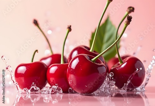large ripe red sweet cherries in a dish of stainless steel, close-up, macro
