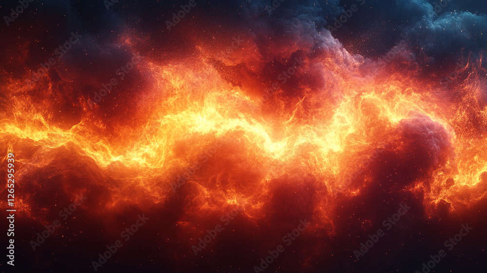 Fototapeta premium Night sky fire explosion burst flame blaze smoke burning light glow hot, Black dark red orange yellow pattern background