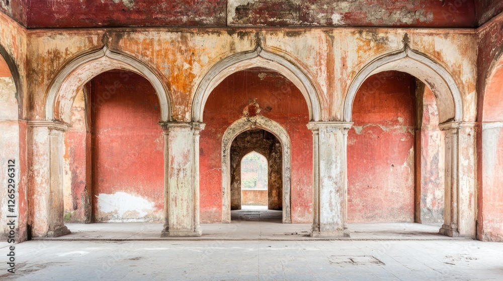 Fototapeta premium Ruined palace arches, India, decay, background trees