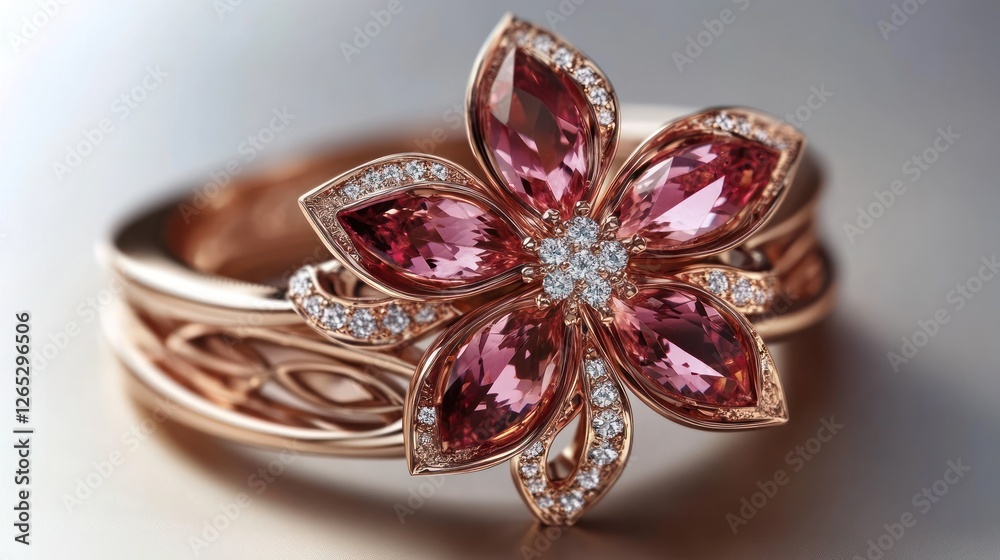 Fototapeta premium Rose gold floral ring, studio shot, jewelry ads
