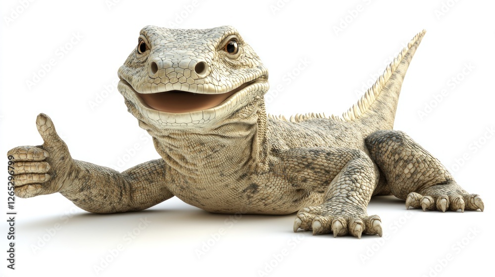 Obraz premium Happy lizard giving thumbs up, white background, mascot
