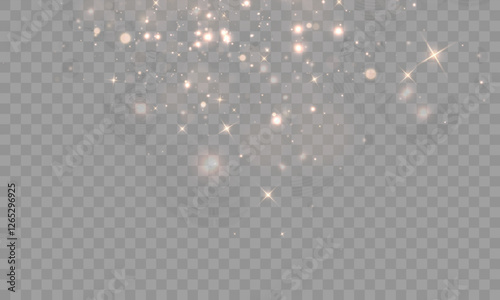 Warm glowing dust, scattered golden bokeh, and twinkling light effects on a transparent background. Ideal for elegant, dreamy, or enchanting design compositions and overlays.