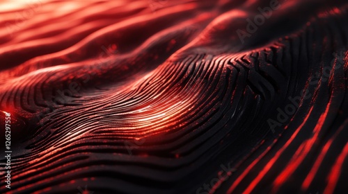 Red metallic waves, abstract texture, background, design