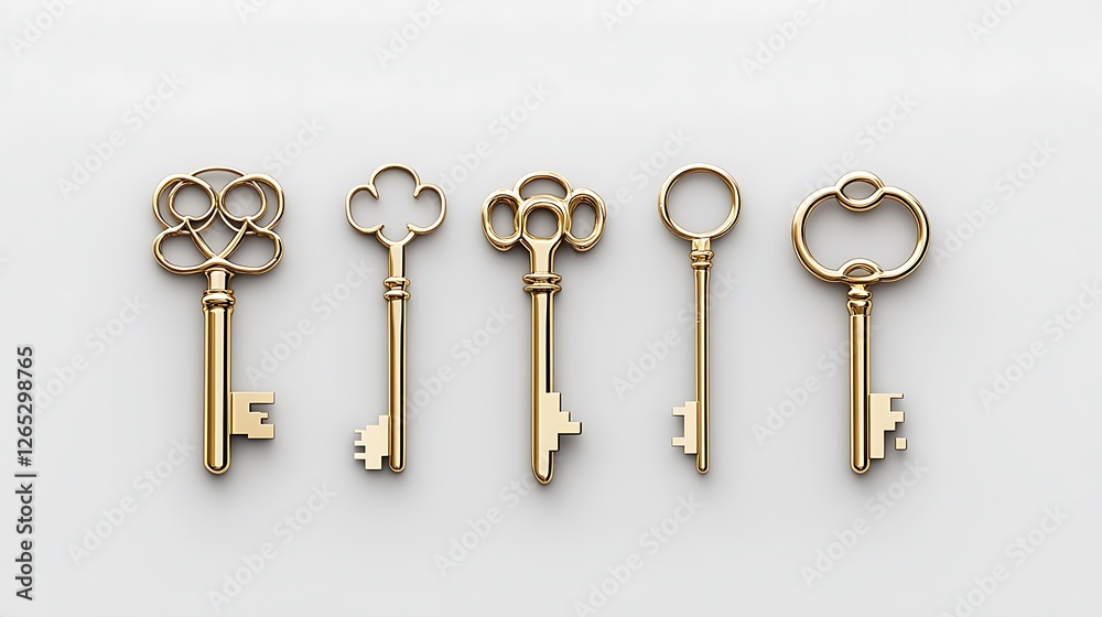 Five Antique Skeleton Keys Arranged on a Light Background AI Generated Five Antique Skeleton Keys Arranged on a Light Background AI Generated