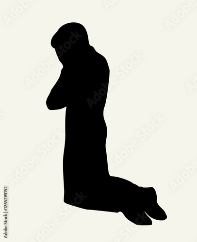 Vector drawing. Praying young man
